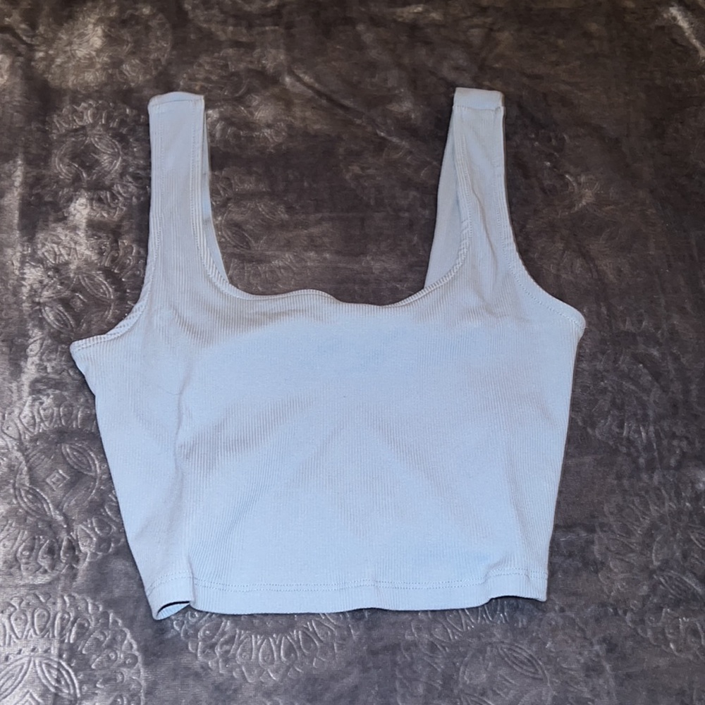blue crop top, size large, originally from fashionnova